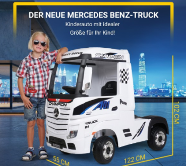 Preview: Kinder-Elektroauto Mercedes Benz Actros Truck, lizenziert, 180 Watt, Allrad, 3-6 km/h, Stoßdämpfer